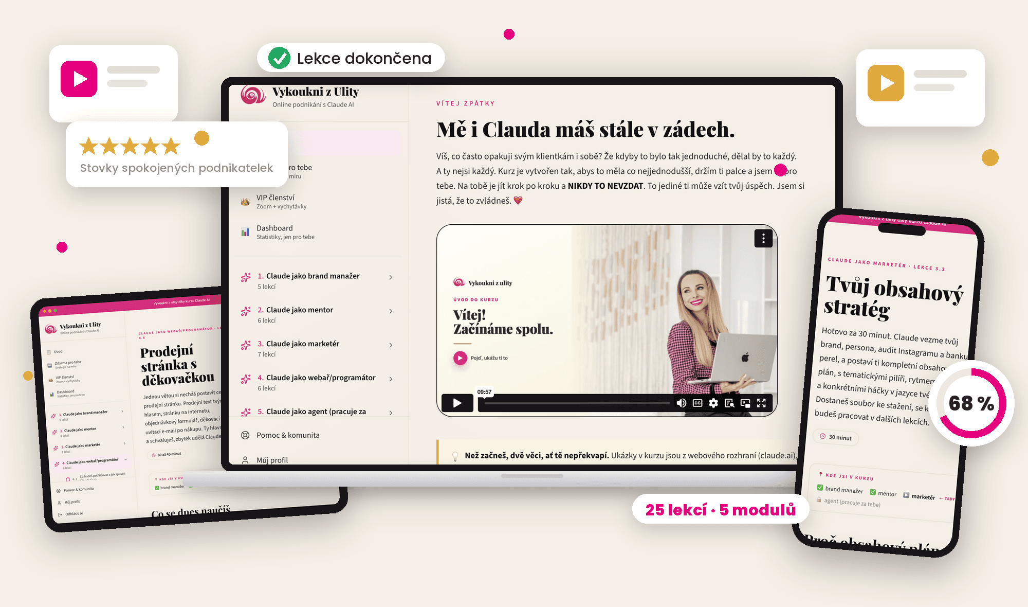 Kurz v aplikaci na počítači, tabletu i telefonu